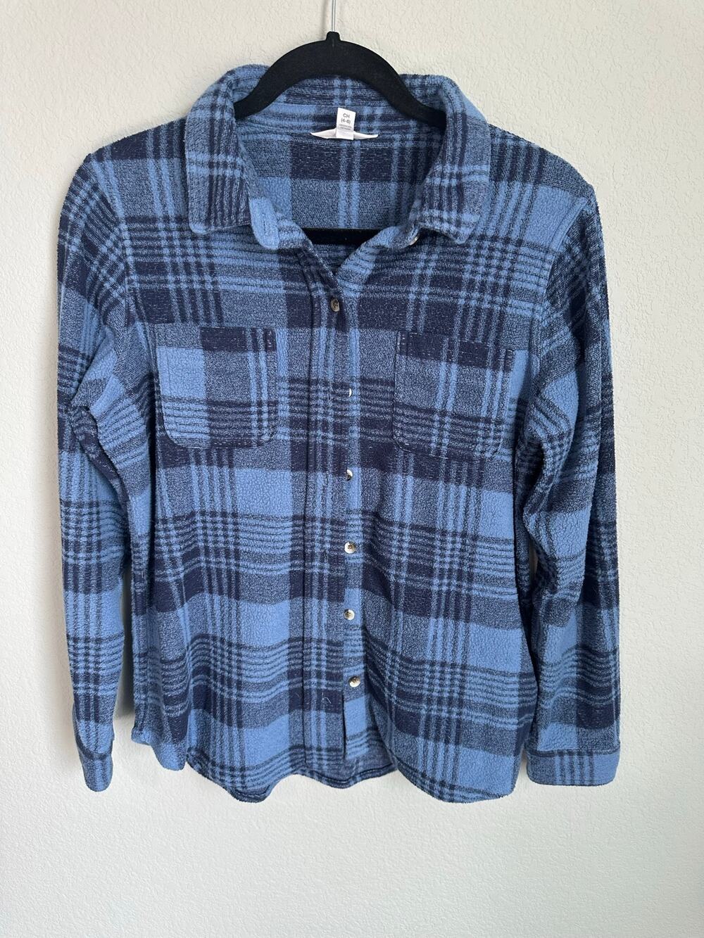 Time and Tru Women's Size S (4-6) Blue Plaid Flannel Snap-Button Shirt Jacket